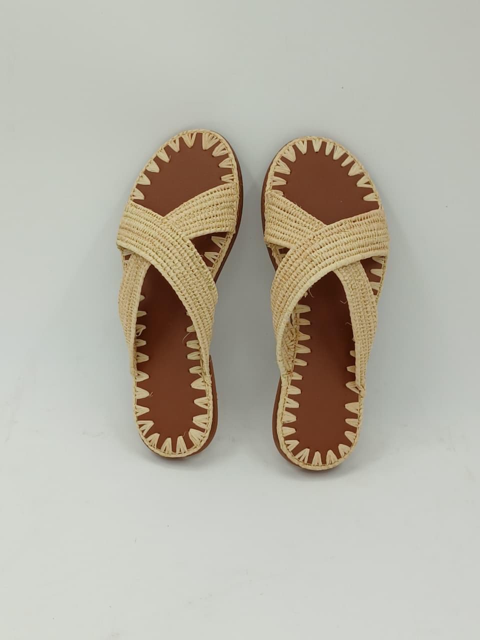Women's Handmade Raffia Sandals, Natural Woven Slippers, Comfortable Summer Flats