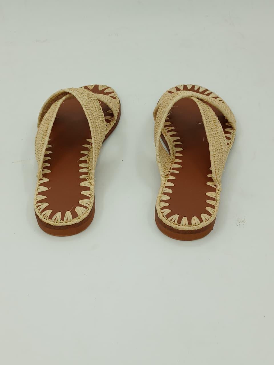 Women's Handmade Raffia Sandals, Natural Woven Slippers, Comfortable Summer Flats