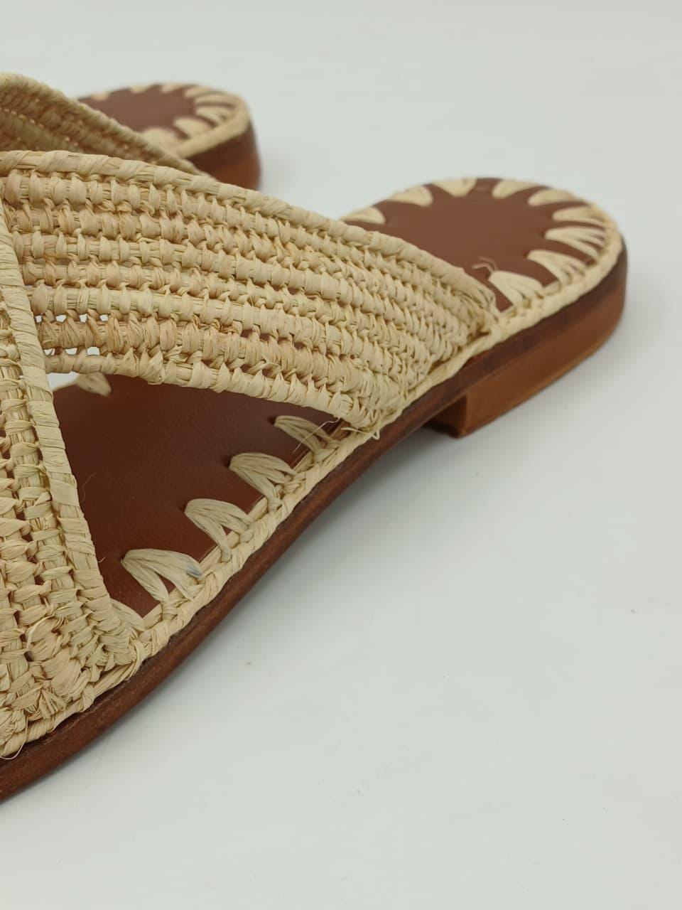 Women's Handmade Raffia Sandals, Natural Woven Slippers, Comfortable Summer Flats