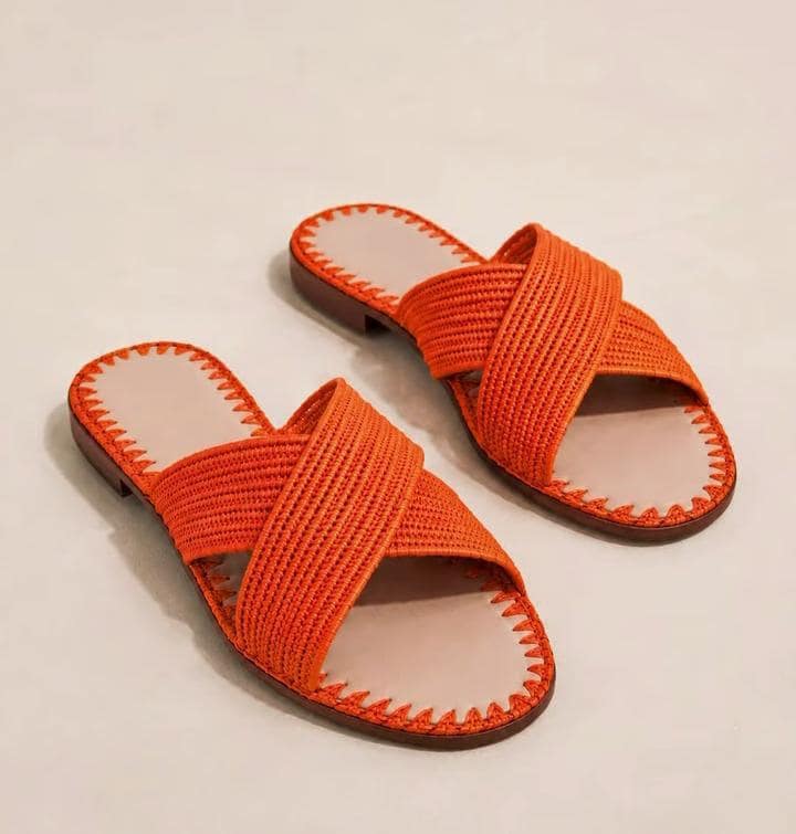 Women's Handmade Raffia Sandals, Natural Woven Slippers, Comfortable Summer Flats